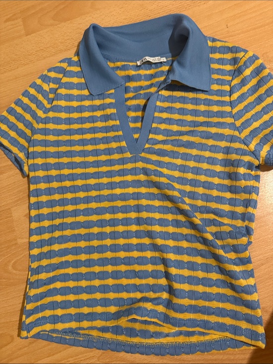 Zara Tops - Zara Blue and Yellow Striped Knit Polo Top